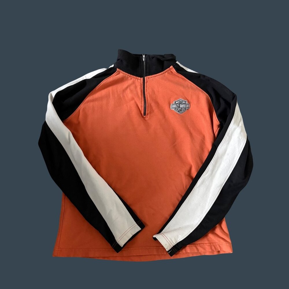 Harley-Davidson Long Sleeve Colorblock Pullover Shirt With Zipper Neck & Graphic